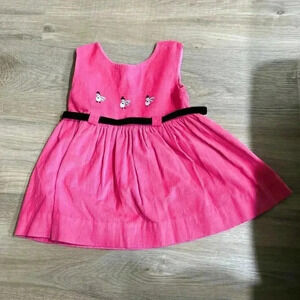 Vintage‎ Nannette Pink Corduroy Snowman Dress Sz 3